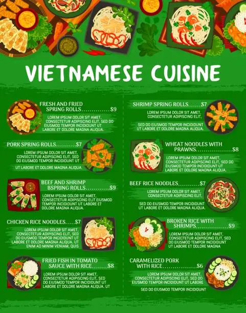 Vector illustration of Vietnamese cuisine menu page vector template