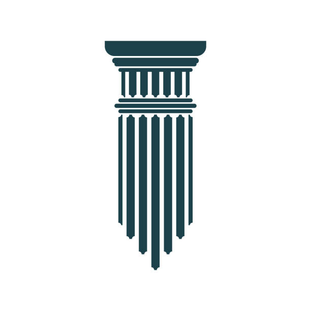 Ancient greek column and roman pillar symbol Ancient greek column and pillar symbol. Legal, attorney, law office vector icon with roman architecture element. Court, university, bank or museum sign with antique temple column or pillar silhouette natural column stock illustrations