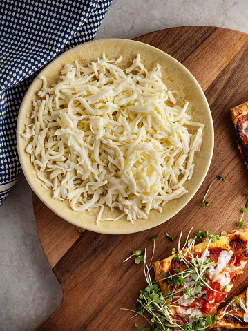 Bowl, Cheese, Close To, Close-up, Mozzarella, Food and drink ,Grated, Shredded, Dairy products