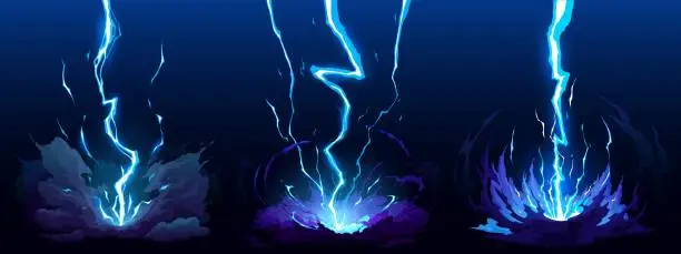 Vector illustration of Cartoon blue lightning thunder, storm thunderbolts