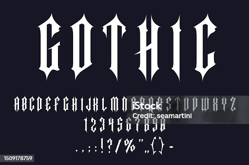 istock Gothic font, Medieval type tattoo, antique letters 1509178759