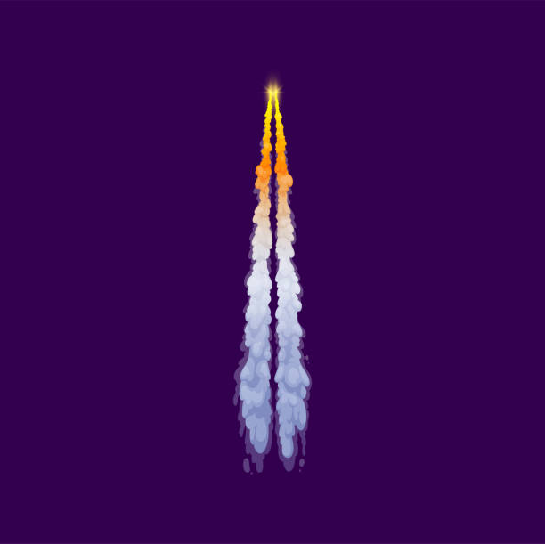 kreskówkowa smuga dymu rakietowego z ogniem odrzutowym, chmury - thrust stock illustrations