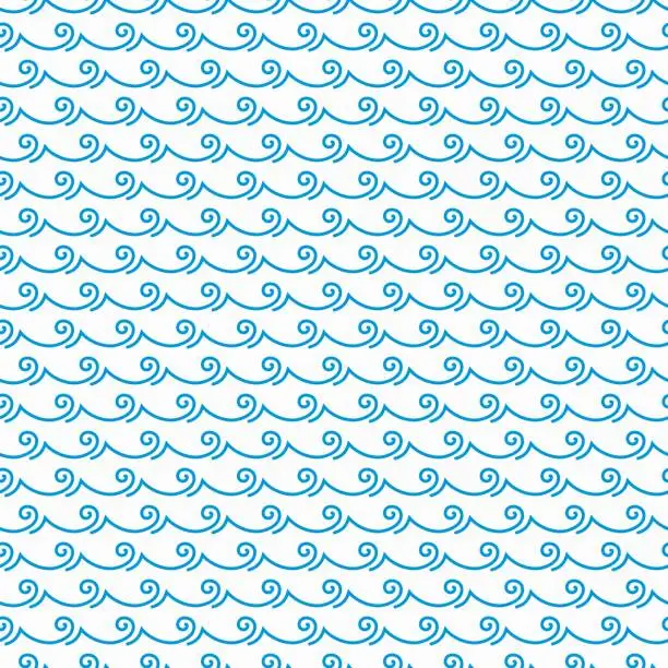 Vector illustration of Sea and ocean blue line waves seamless pattern