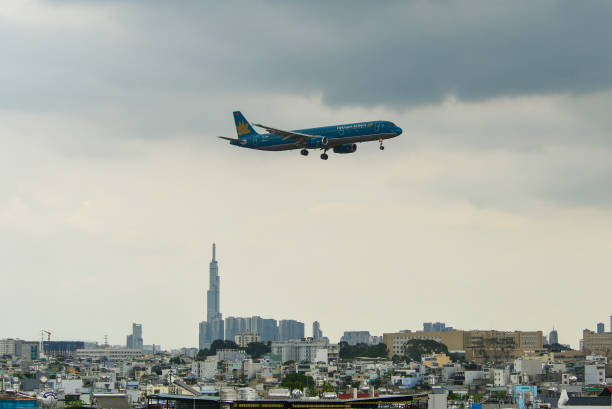 Saigon, Vietnam - Jun 28, 2023. VN-A332 Vietnam Airlines Airbus A321 landing at SGN Tan Son Nhat Airport in Saigon (Ho Chi Minh City), Vietnam.
