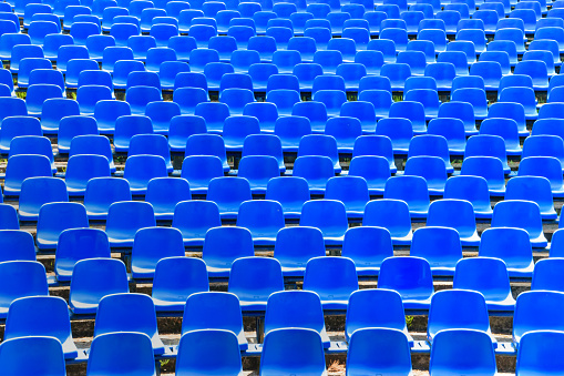 blue plastic chairs, seats, filled frame