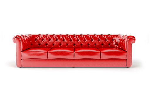 long leather red chester sofa isolated on white