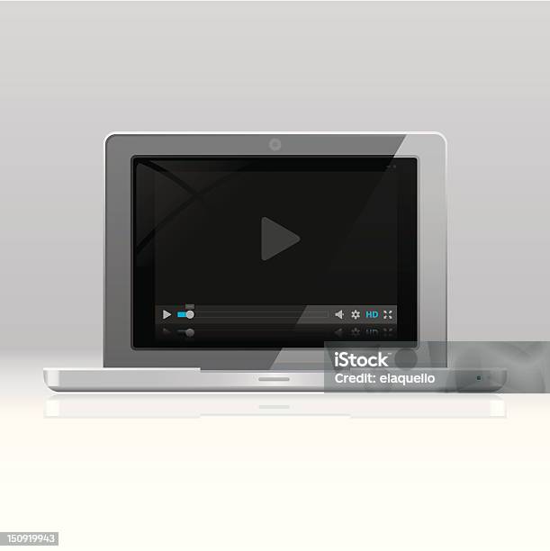 Нетбук С Media Player На Экране — стоковая векторная графика и другие изображения на тему Видеомагнитофон - Видеомагнитофон, Ноутбук, Аудиооборудование