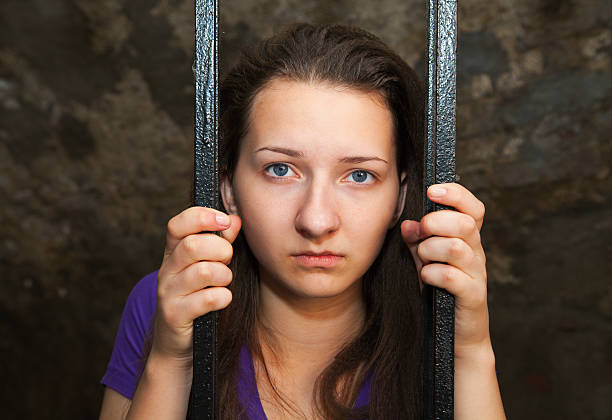 istock Young woman behind the bars 150919992