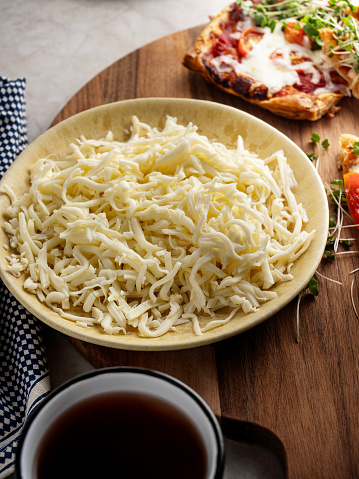 Bowl, Cheese, Close To, Close-up, Mozzarella, Food and drink ,Grated, Shredded, Dairy products