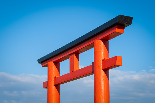 traditional, japanese, red  gate, blue sky
