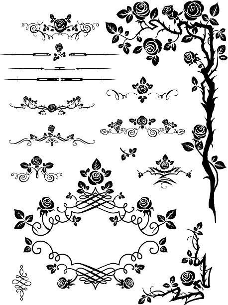 Vector elements and page decoration with roses Vector elements and page decoration with roses thorn stock illustrations