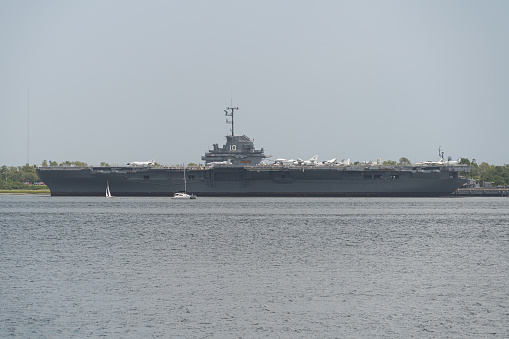 Corpus Christi, Texas, USA - Aircraft carrier USS Lexington (museum) docked in Corpus Christi