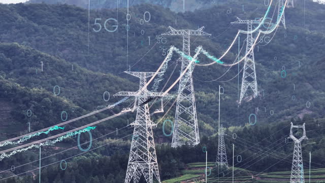 High voltage pole 5G  big data AI icon