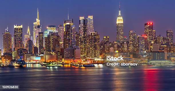 Manhattan At Night Stock Photo - Download Image Now - Architecture, Built Structure, City