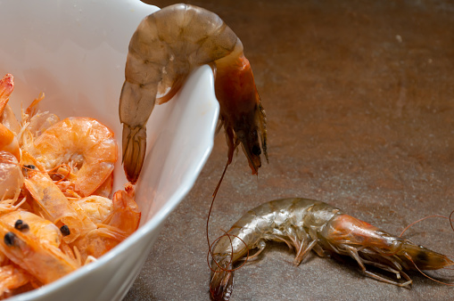 Fresh shrimp on a white plate