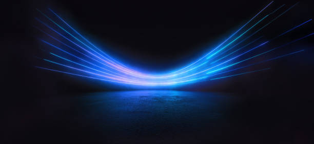 istock Abstract light blue lines on black background illuminate textured ground. Dynamic curves and blues pattern. Detailed fractal graphics. Science and technology concept 1509290298