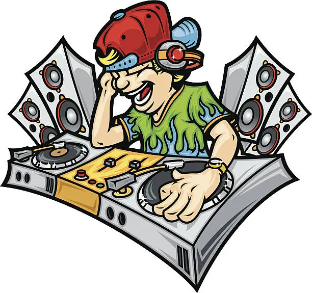 Vector illustration of Dee Jay Mixing Music