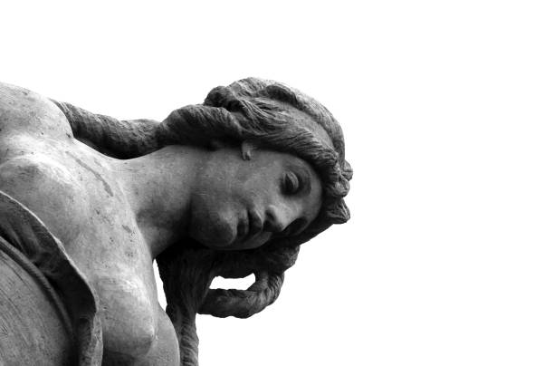 Rogalin, Poland- 23 October 2015: Sculpture of the mythological Leda by Augustyn Schoeps in the garden in front of the palace. Autumn colors.