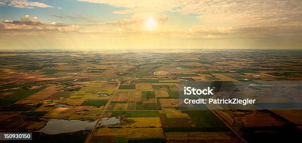 Sunrise On Horizon Aerial View Of South Dakota Farm Land Stock Photo - Download Image Now