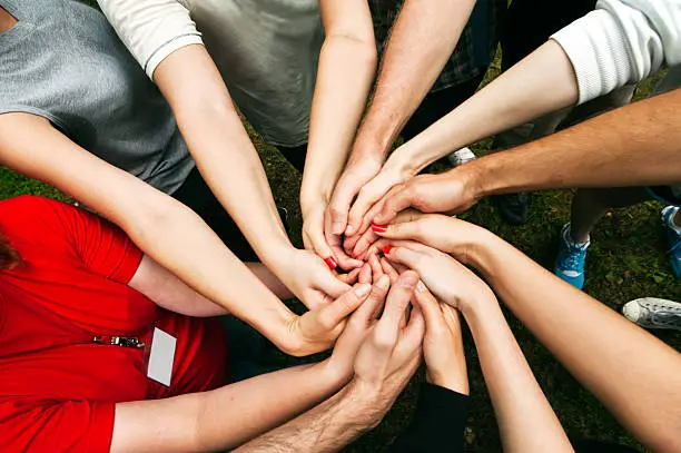 diverse people on team building showing unity