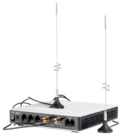 Network wireless media gateway rear view isolated on the white background