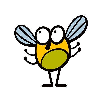 unny doodle fly hand drawn in cartoon style. Vector illustration of cartoon character insect.