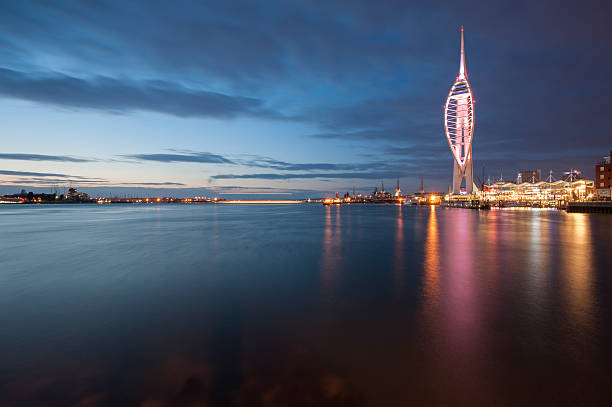 The waterfront at twilight, Portsmouth View of the Spinnaker's Tower on the waterfront of Portsmouth hampshire england photos stock pictures, royalty-free photos & images