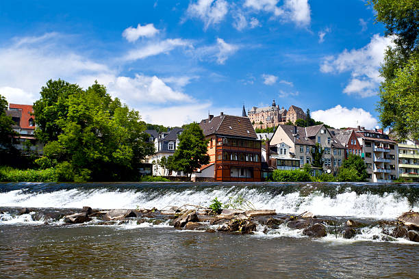 Lahn river in Marburg stock photo