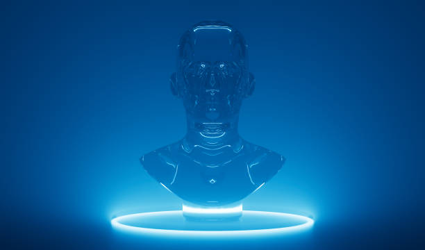istock Futuristic 3D Rendered Glass Mannequin Bust with Blue Haze Lighting 1509365902