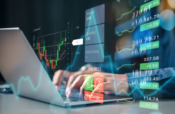 istock Hand of business working. Technical price graph and indicator, Blue chart and stock trading. 1509370814