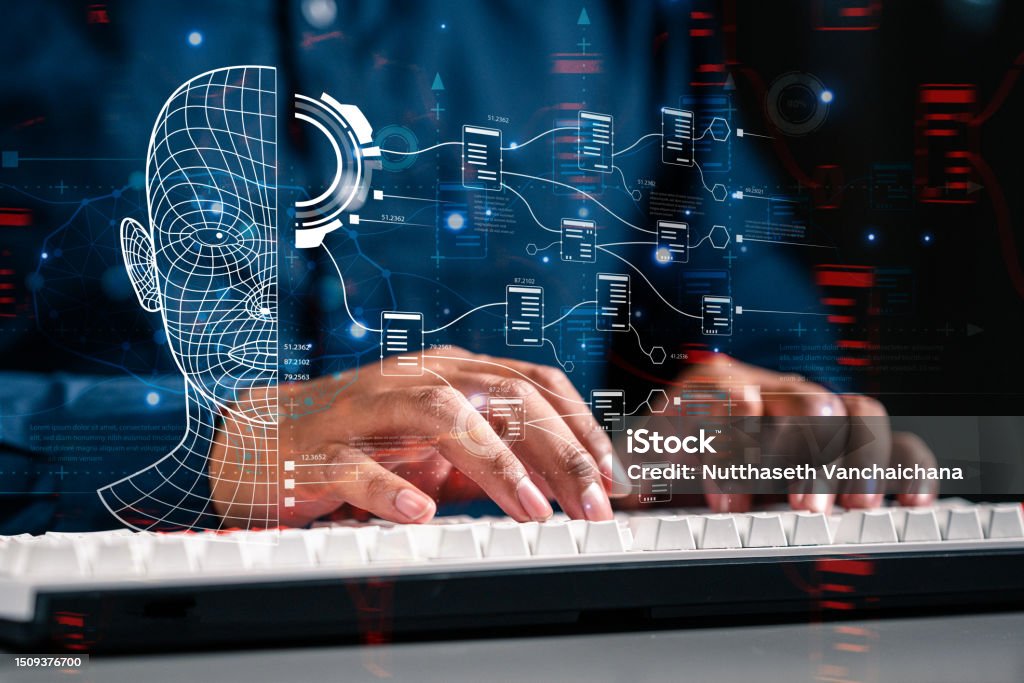 Businessman Using Computer Keyboards Working On Virtual Diagram Smart ...