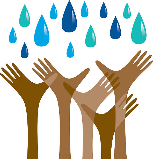 Hands reaching out for rain vector art illustration