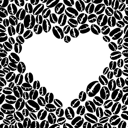 Coffee Bean Heart Pattern. Vector Illustration of Coffee Beans Heartshape for Coffee Manufacture, Cafes and Restauraunts