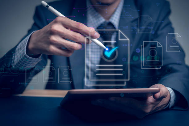 istock Document management system and signing contract business processes arranging for archiving Find and manage files and corporate data. Digital transformation of files.. 1509400210