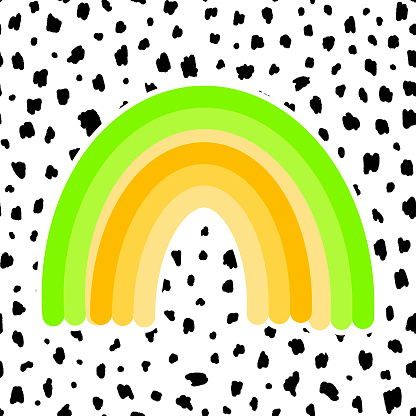Hand Painted Rainbow Clip Art with Black Spots. Poster, Decorative Art, Wallpaper.