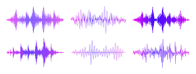 Sound Wave Vector Set. Waves as Audio Equalizer Isolated on Background. Audio Technology. Pulse Musical Waveform
