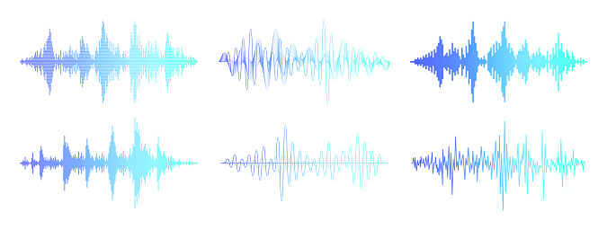 Sound Wave Vector Set. Waves as Audio Equalizer Isolated on Background. Audio Technology. Pulse Musical Waveform