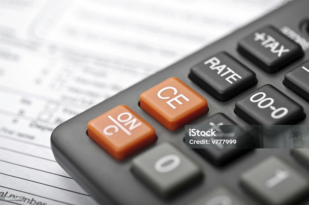 Accounting Close-up of a Calculator. Black Color Stock Photo