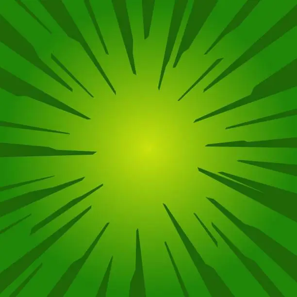 Vector illustration of Bright green spiral rays background, comics, pop art style.