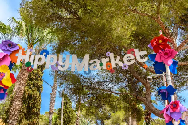 Photo of Hippy market sign over the entry to the Punta Arabi hippy market in Es Canar Ibiza