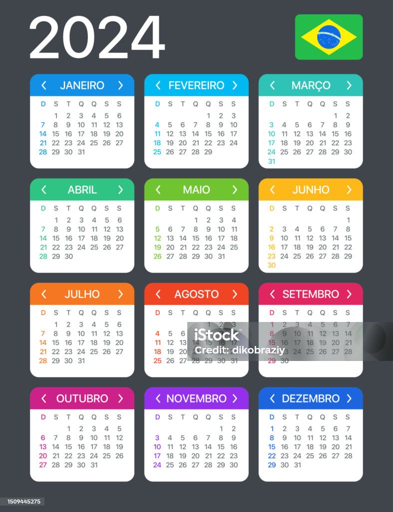 2024 Calendar Vector Template Graphic Illustration Brazilian Version 2024 Calendar Vector Template Graphic Illustration Brazilian Version