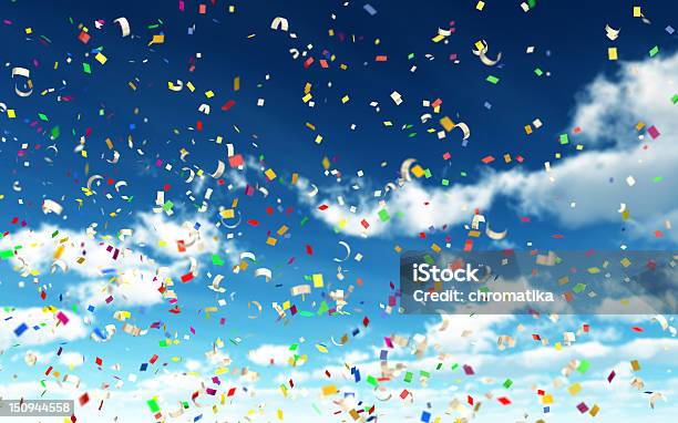 Colorful Confetti In Sky Stock Photo - Download Image Now - Backgrounds, Graduation, Carnival - Celebration Event