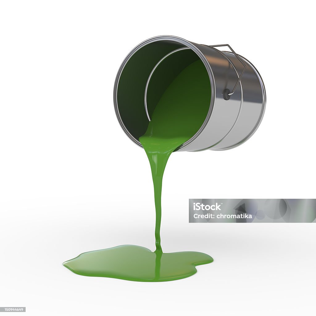 Pot de peinture de couleur verte avec un Tracé de détourage - Photo de Argent libre de droits