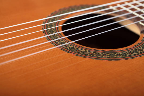 istock Mahogany classical guitar on vintage background. 1509449652