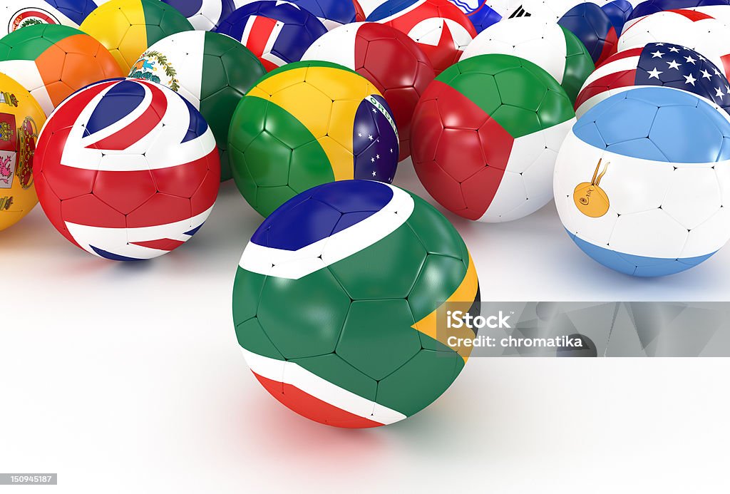 Soccer Balls with South Africa and International Flags Soccer Ball 2010 Stock Photo