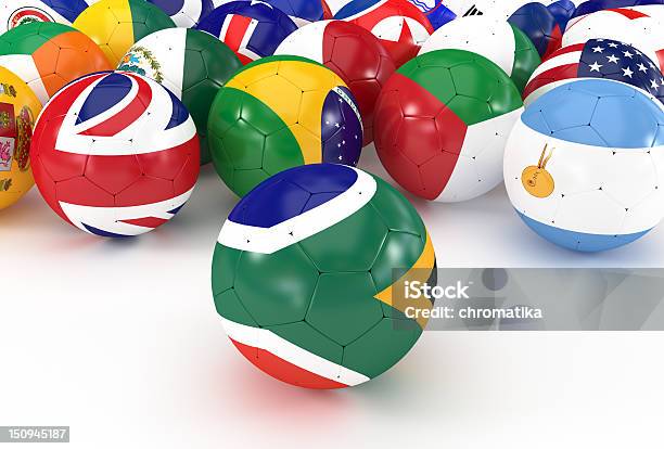 Soccer Balls With South Africa And International Flags Stock Photo - Download Image Now