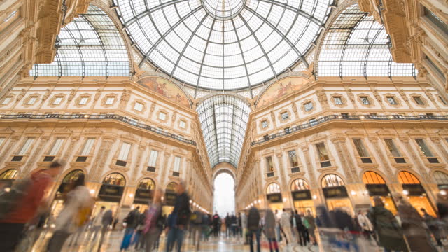 Galleria Vittorio Emanuele II, Famous shopping mall in Milano, Italy. Time Lapse