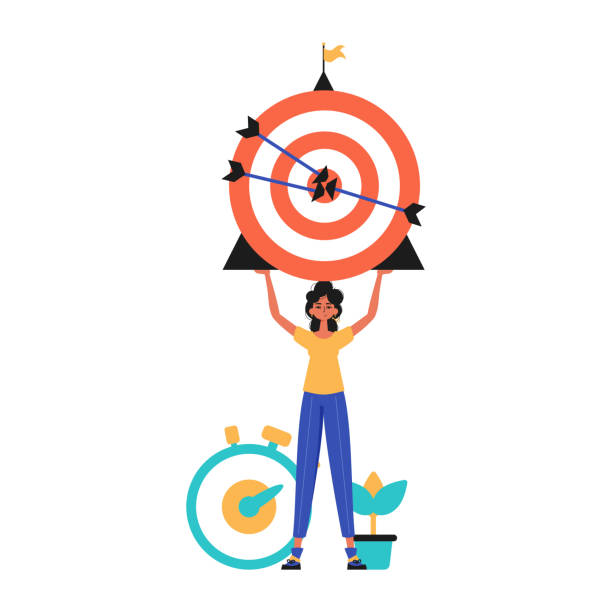 istock The daughter holds in his handwrite a devour with arrow that hit the kernel battlefield sector. Trendy style, Vector Illustration 1509469166