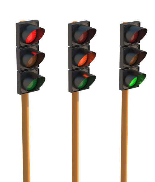 istock Three Isolated Traffic Light, Red, Orange and Green State 150947540