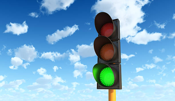 istock Green Traffic Light against Blue Sky Backgrounds 150947550